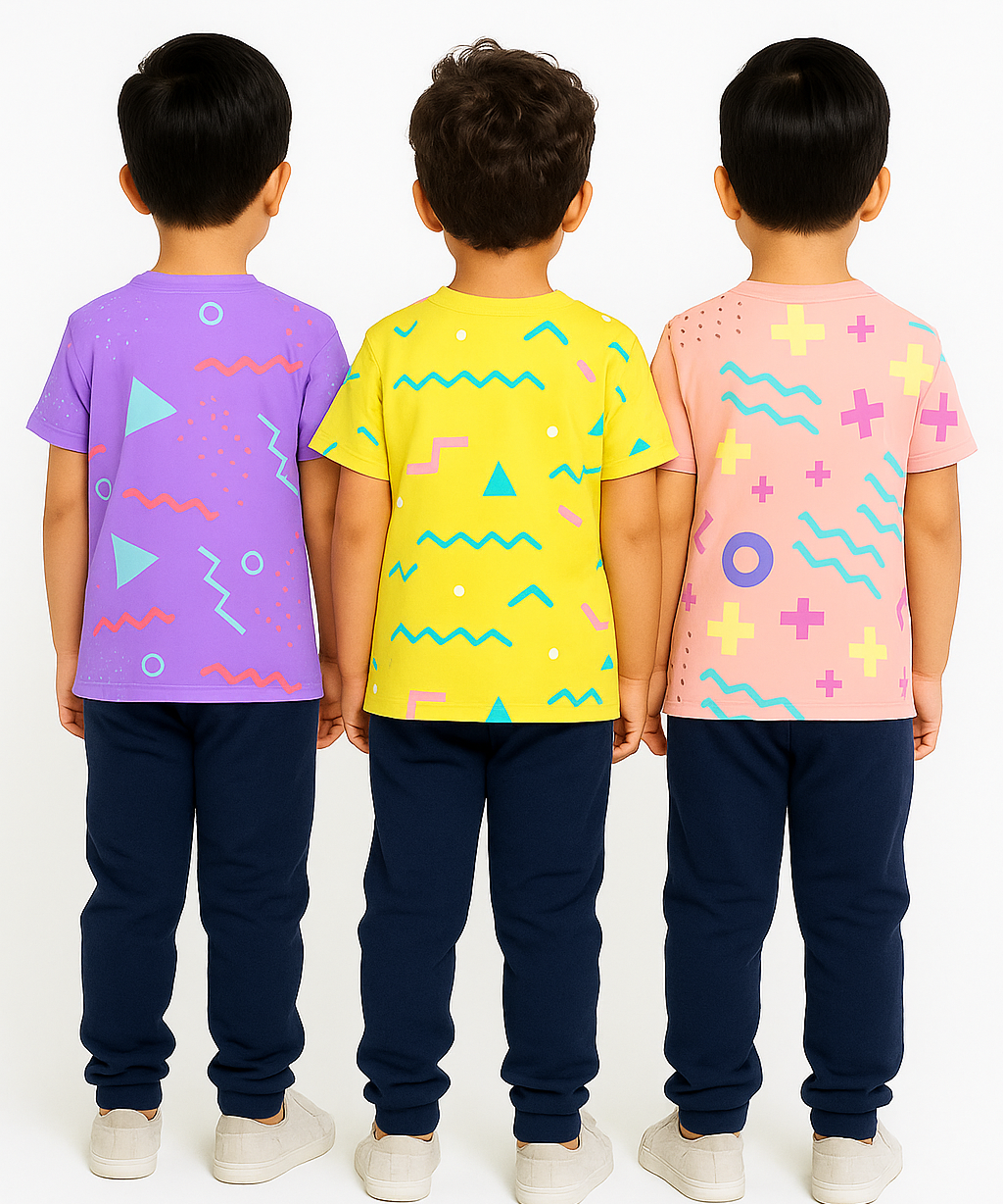 Kids All Over Printed Cotton Tshirt Multi Colour | Age 3 to 24 Months (Pack of 3 Pieces)