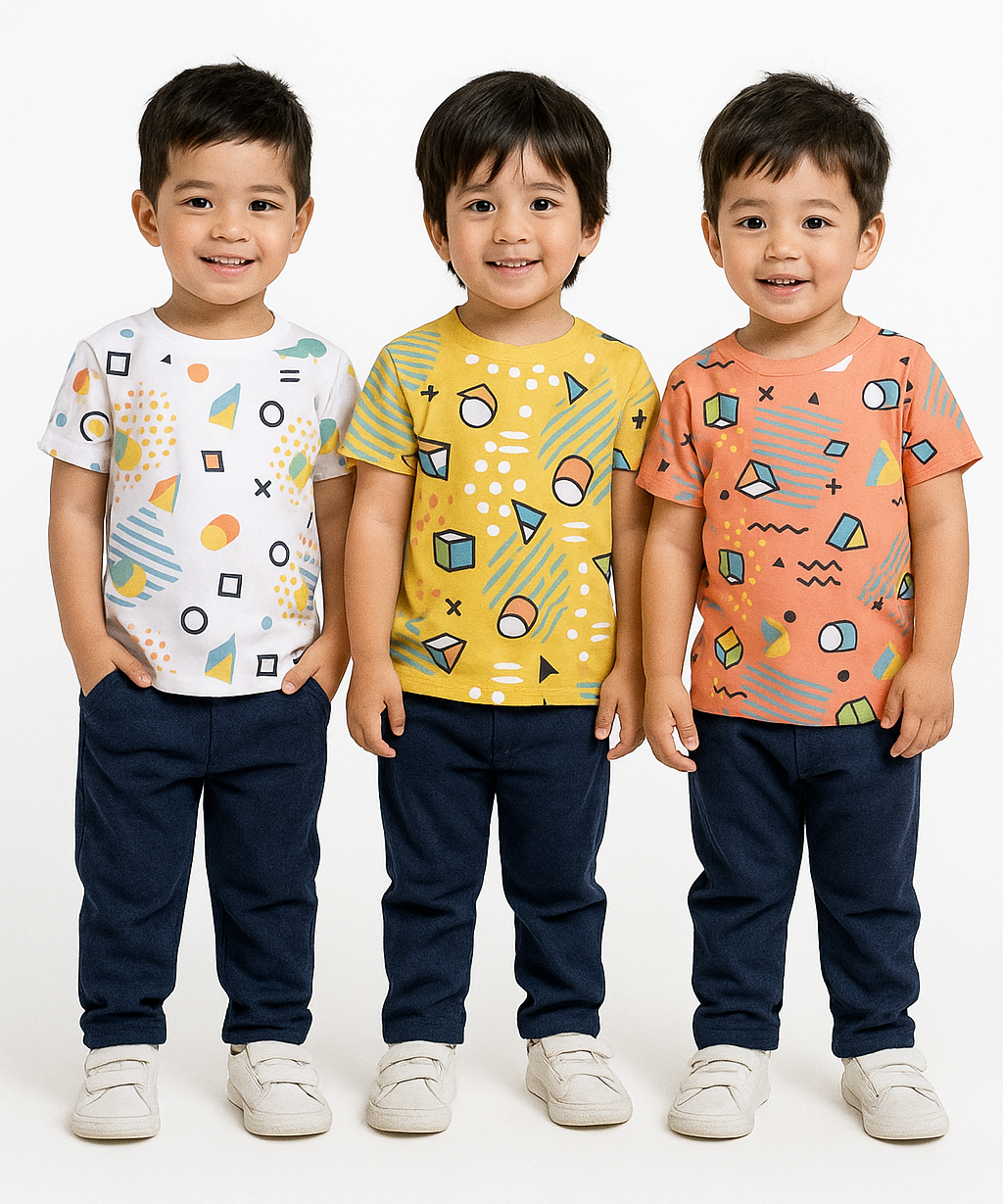 Kids All Over Printed Cotton Tshirt Multi Colour | Age 3 to 24 Months (Pack of 3 Pieces)