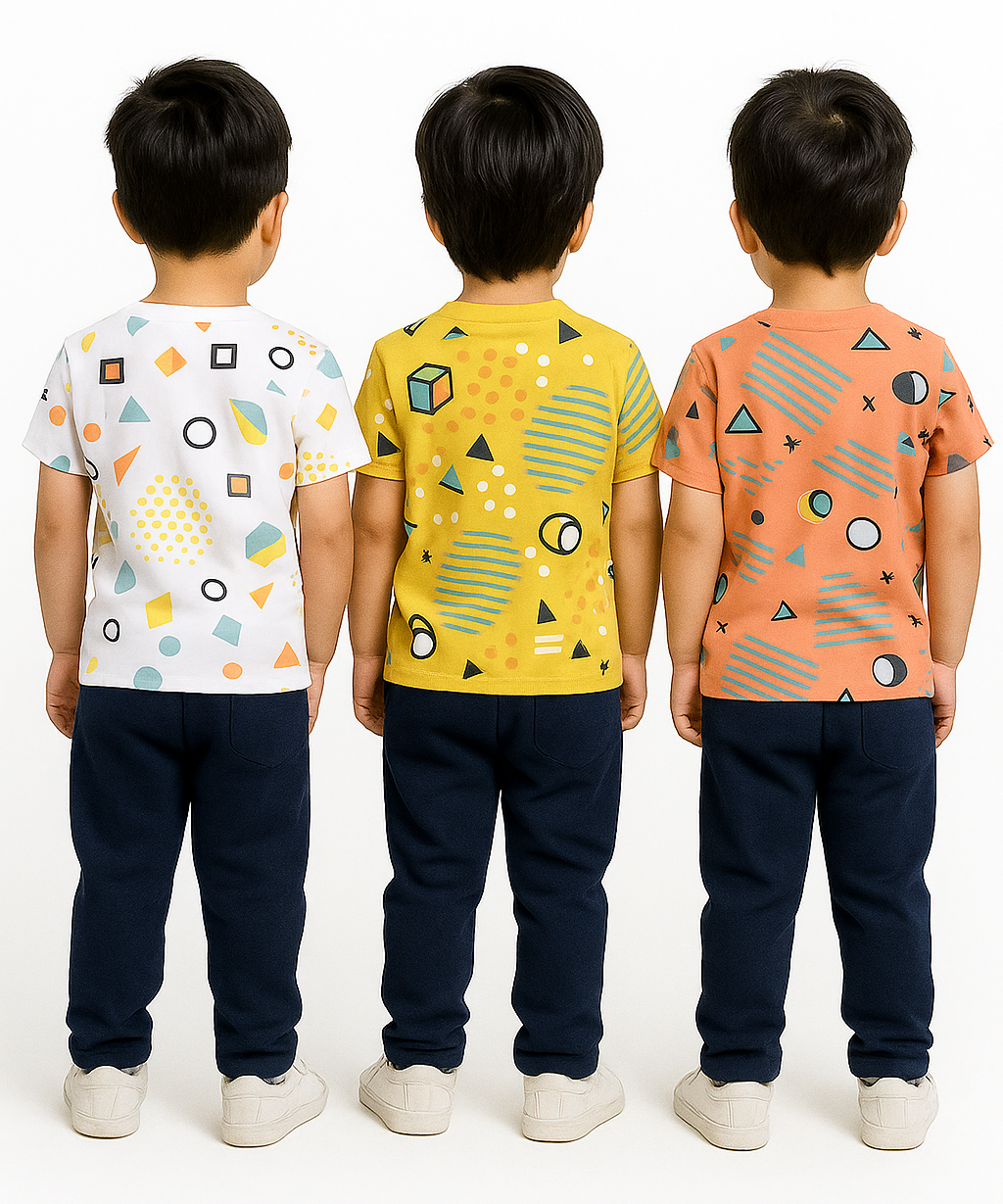Kids All Over Printed Cotton Tshirt Multi Colour | Age 3 to 24 Months (Pack of 3 Pieces)