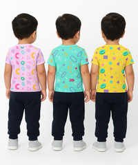 Kids All Over Printed Cotton Tshirt Multi Colour | Age 3 to 24 Months (Pack of 3 Pieces)