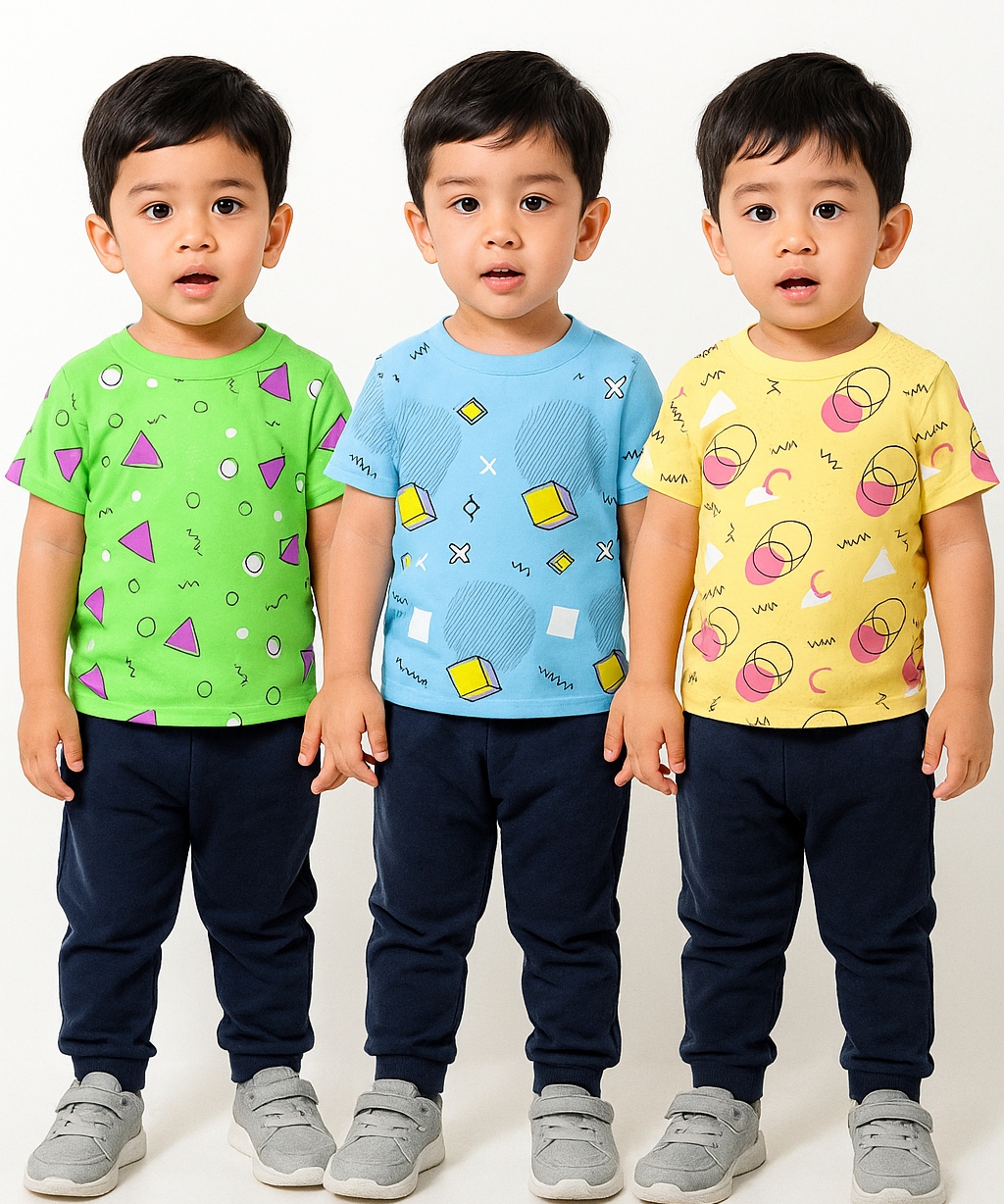 Kids All Over Printed Cotton Tshirt Multi Colour | Age 3 to 24 Months (Pack of 3 Pieces)