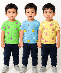 Kids All Over Printed Cotton Tshirt Multi Colour | Age 3 to 24 Months (Pack of 3 Pieces)