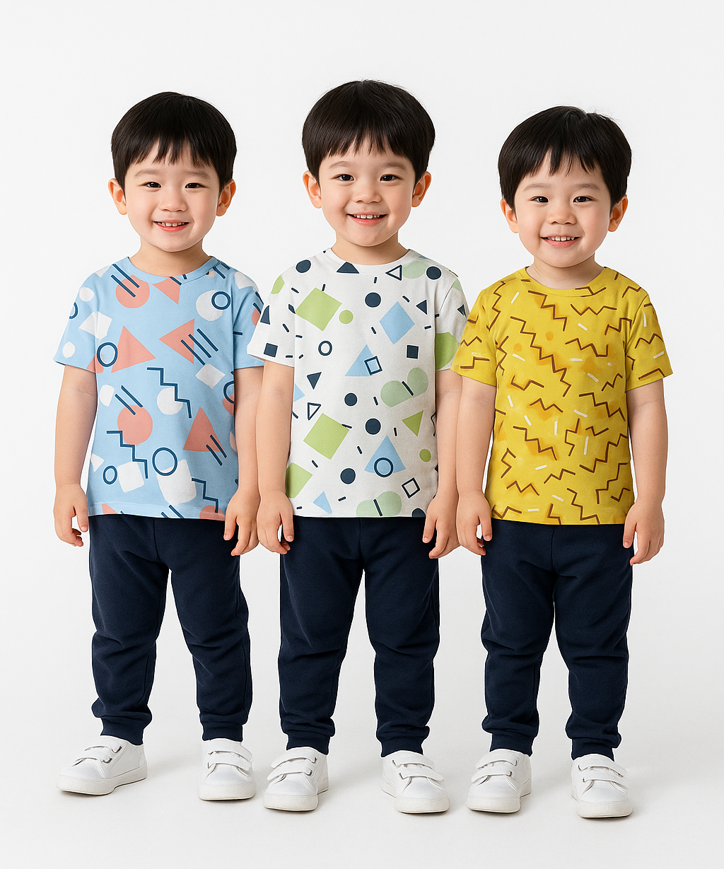 Kids All Over Printed Cotton Tshirt Multi Colour | Age 3 to 24 Months (Pack of 3 Pieces)