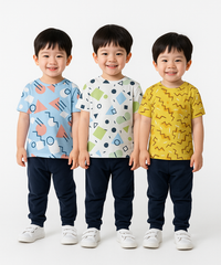 Kids All Over Printed Cotton Tshirt Multi Colour | Age 3 to 24 Months (Pack of 3 Pieces)