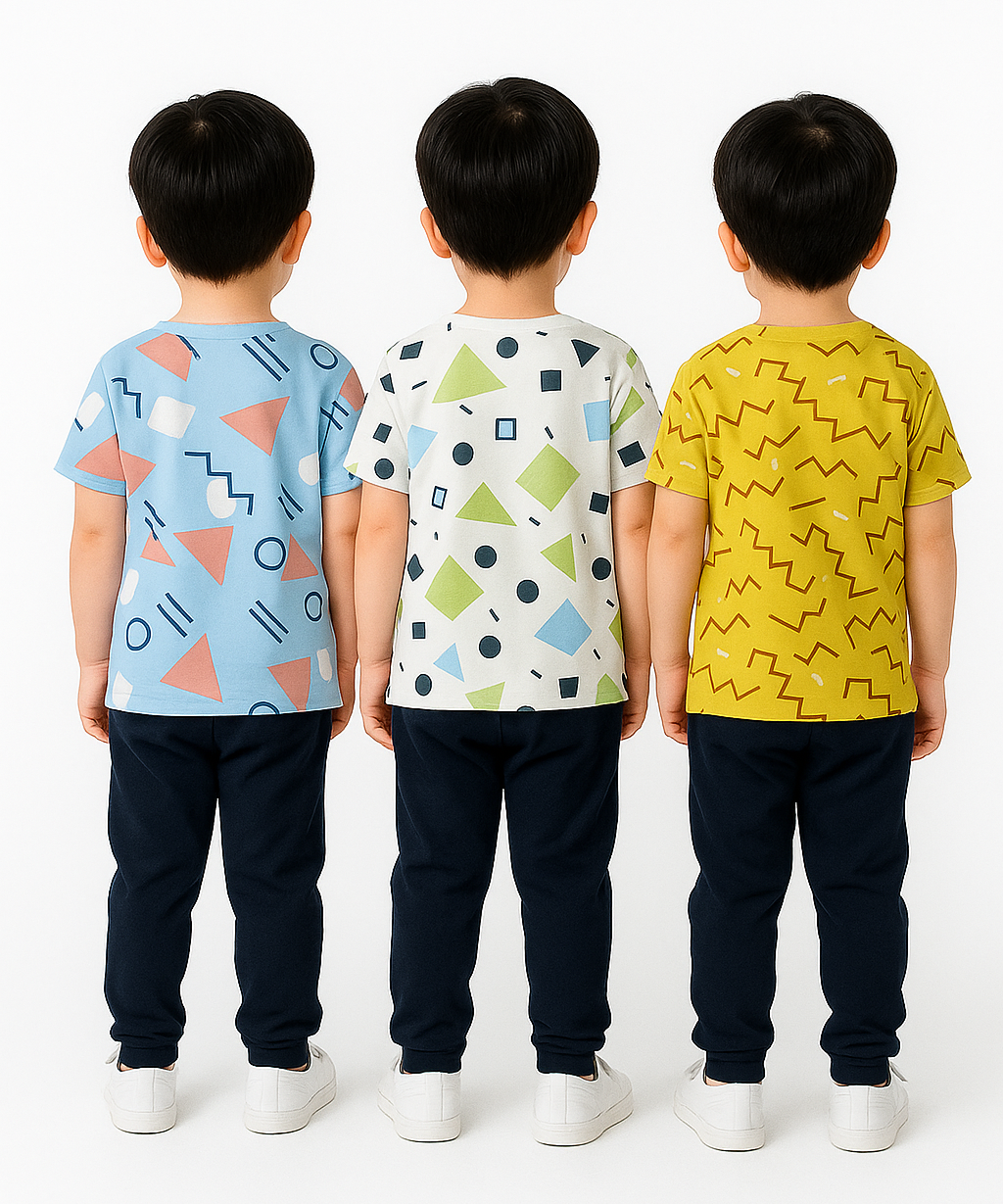 Kids All Over Printed Cotton Tshirt Multi Colour | Age 3 to 24 Months (Pack of 3 Pieces)