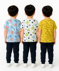 Kids All Over Printed Cotton Tshirt Multi Colour | Age 3 to 24 Months (Pack of 3 Pieces)
