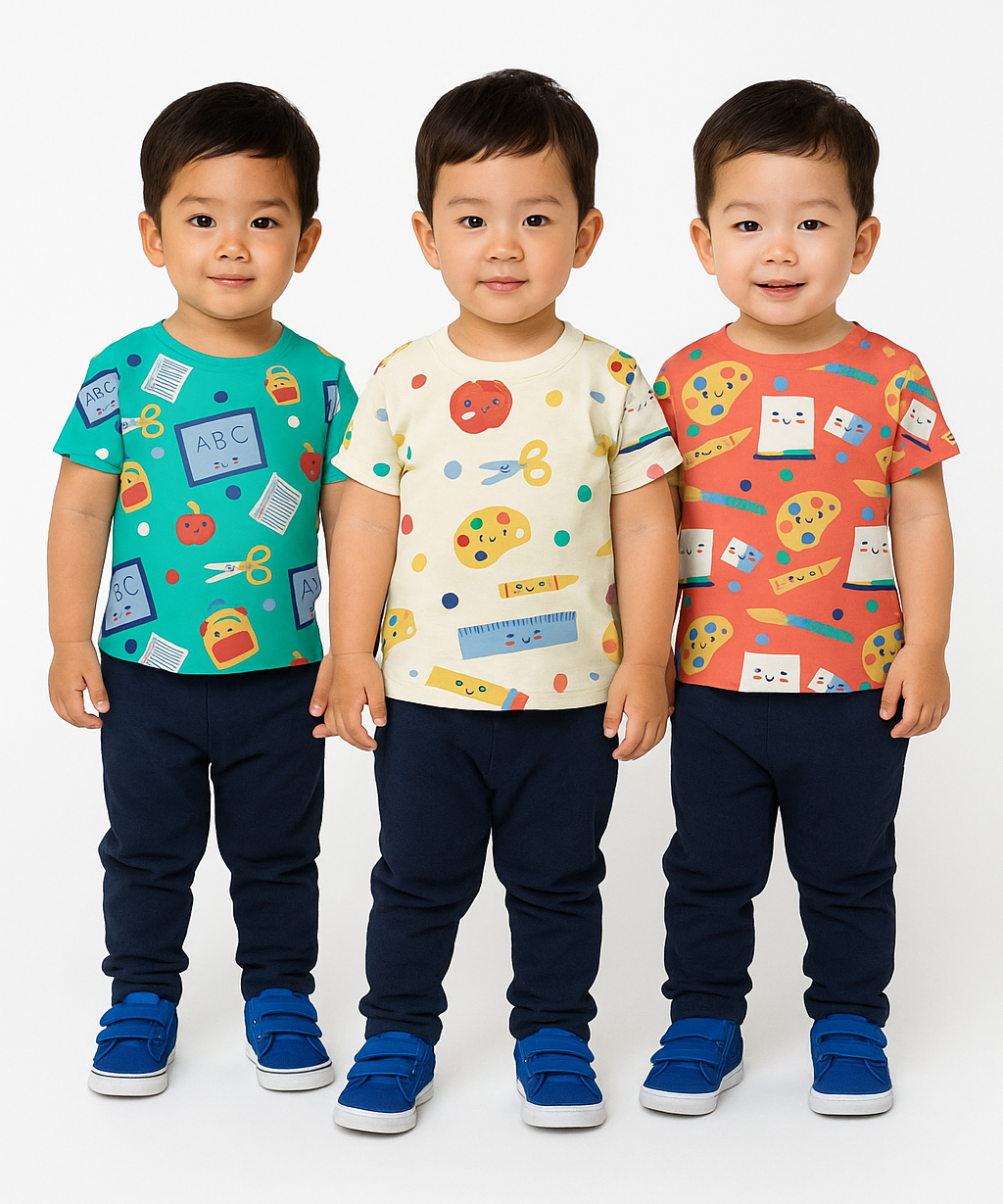 Kids All Over Printed Cotton Tshirt Multi Colour | Age 3 to 24 Months (Pack of 3 Pieces)