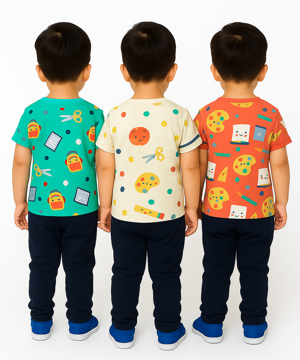 Kids All Over Printed Cotton Tshirt Multi Colour | Age 3 to 24 Months (Pack of 3 Pieces)