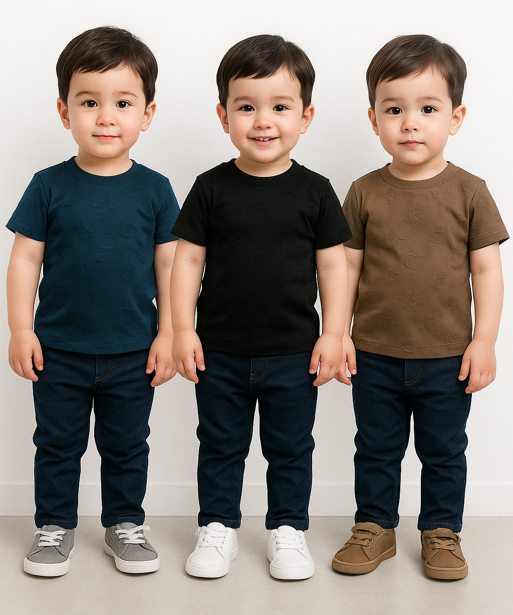 Kids Emboss Tshirt | Fabric Pre Printed Emboss | Dryfit Fabric | Age 0 to 6 Years (Pack of 3 Pieces)