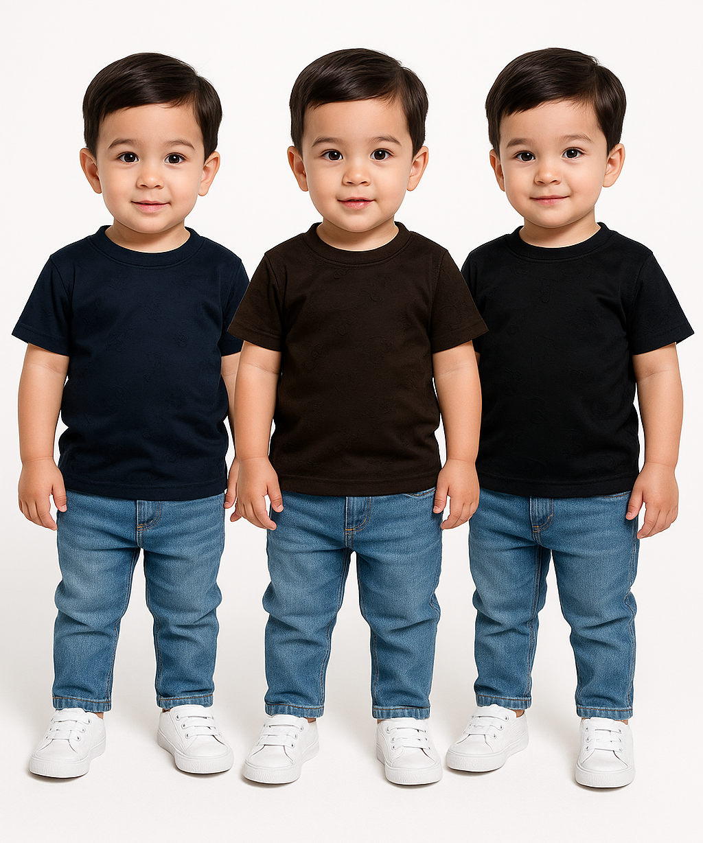 Kids Emboss Tshirt | Fabric Pre Printed Emboss | Dryfit Fabric | Age 0 to 6 Years (Pack of 3 Pieces)