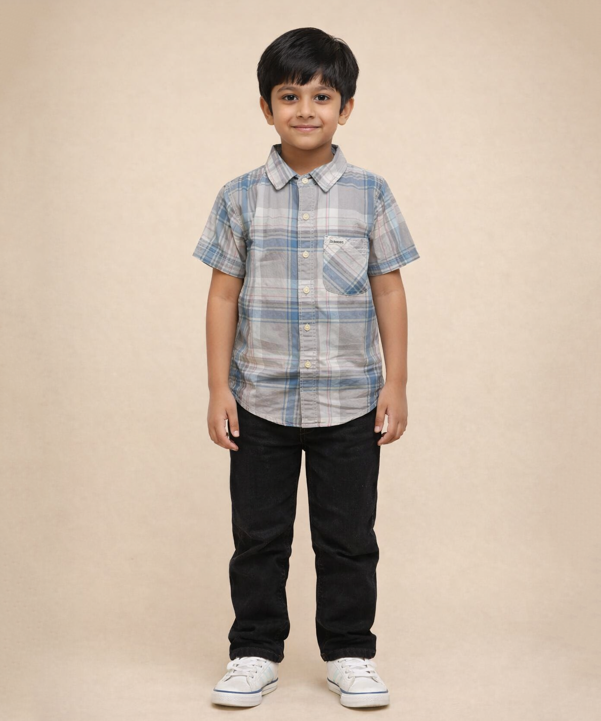 Kids Checked Cotton Shirt | Half Sleeve Casual Wear | Age 3–13 Years
