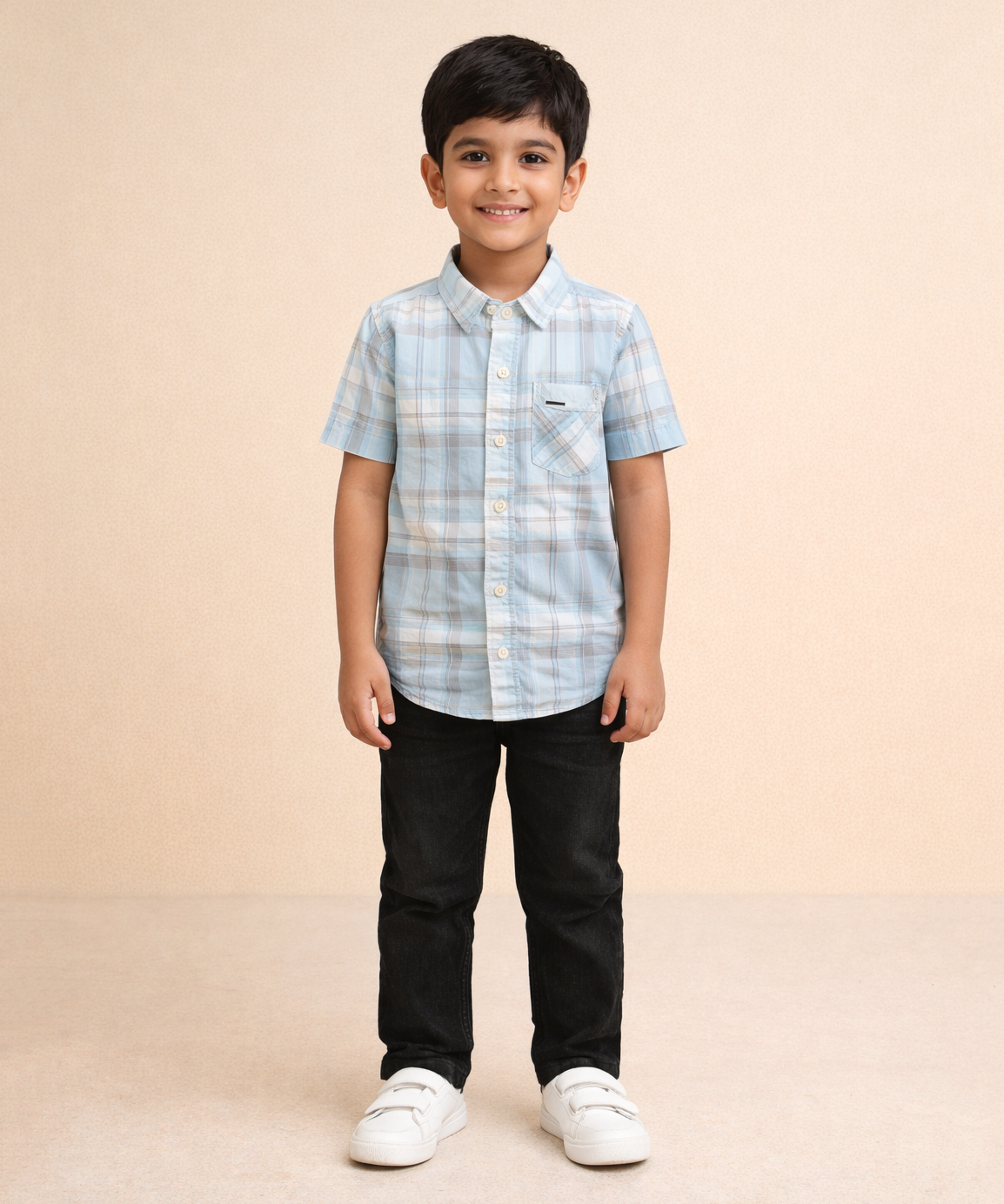 Kids Checked Cotton Shirt | Half Sleeve Casual Wear | Age 3–13 Years