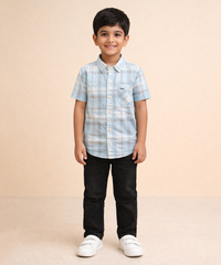 Kids Checked Cotton Shirt | Half Sleeve Casual Wear | Age 3–13 Years