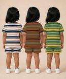 Girls Cotton Stripes Kids Co-ord Set Combo / Age 1-4 Years | T-shirt & Shorts (Combo Set Pack of 3)