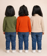 Kids Girls Full Sleeve Hi-Neck Plain Rib T-shirt | Age 0 to 5 Years | Pack of 3 Pieces