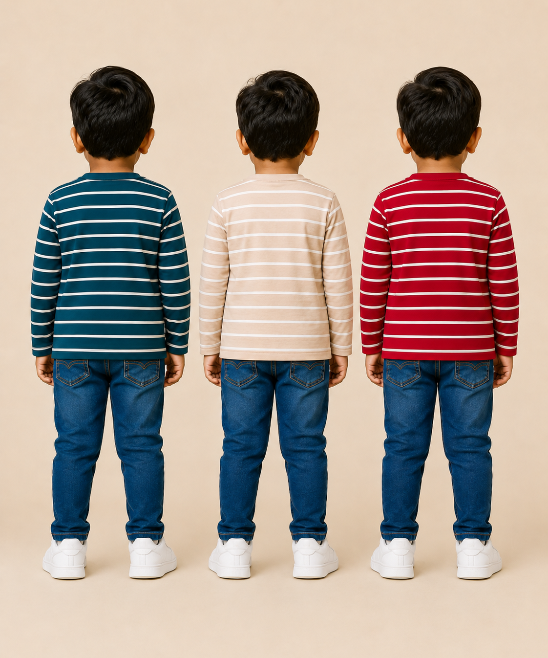 Kids Boys Cotton Stripes Full Sleeve T-shirt | Age 0-3 Years (Pack of 3)