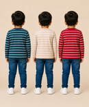 Kids Boys Cotton Stripes Full Sleeve T-shirt | Age 0-3 Years (Pack of 3)