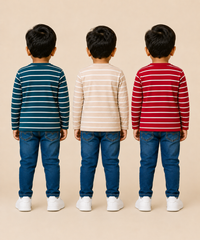 Kids Boys Cotton Stripes Full Sleeve T-shirt | Age 0-3 Years (Pack of 3)