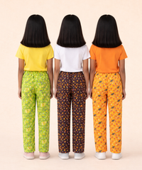 Girls Cotton Printed Track Pants (Pack of 3) | Nightwear & Casual | 6–9 Years