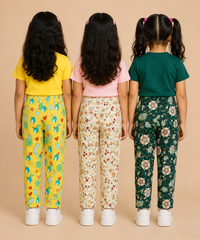 Pure Cotton Girls Printed Track Pant for Casual Night wear for Kids | Age 0 To 8 Years (Pack of 3)
