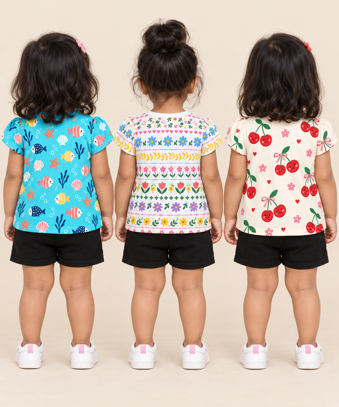 Baby Girls All Over Printed Cotton T-Shirt Multi Colour | Age 3 to 24 Months (Pack of 3 Pieces)