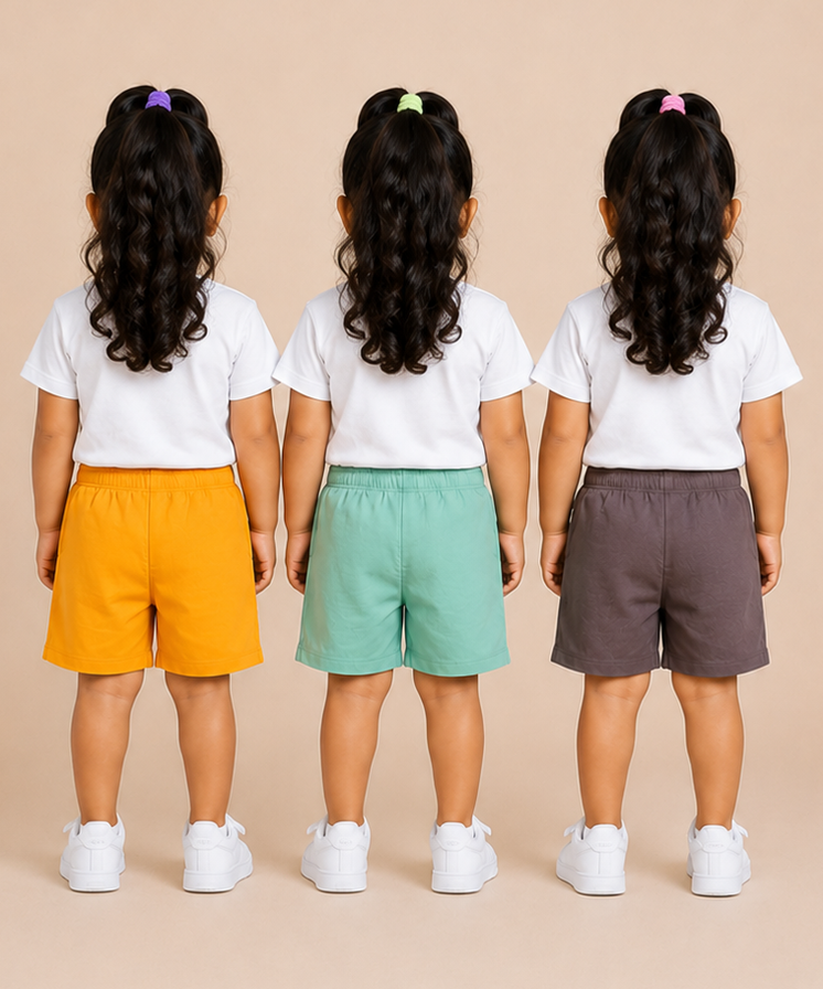 Pure Cotton Plain Shorts for Girls Kid with Elastic Age 3 Months to 4 Years (Pack of 3)