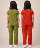 Girls Textured Polyester Co-ord Set | Half Sleeve Top & Pants | Pack of 2 Pieces