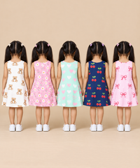 Girls 100% Cotton All Over Printed 2 To 5 Years Gown Dress/Frock Dress (Pack of 5)