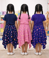 Cotton Fish Midi Floral Printed Skirt | Casual wear for Girl Kids Age 2 To 9 Years (Pack of 3)