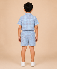 Polyester Checked Shirt and Shorts Set for Boy Kids Casual Wear Half Sleeve Co-Ord Set with Elastic Waist Shorts | Age 6 to 7 Years