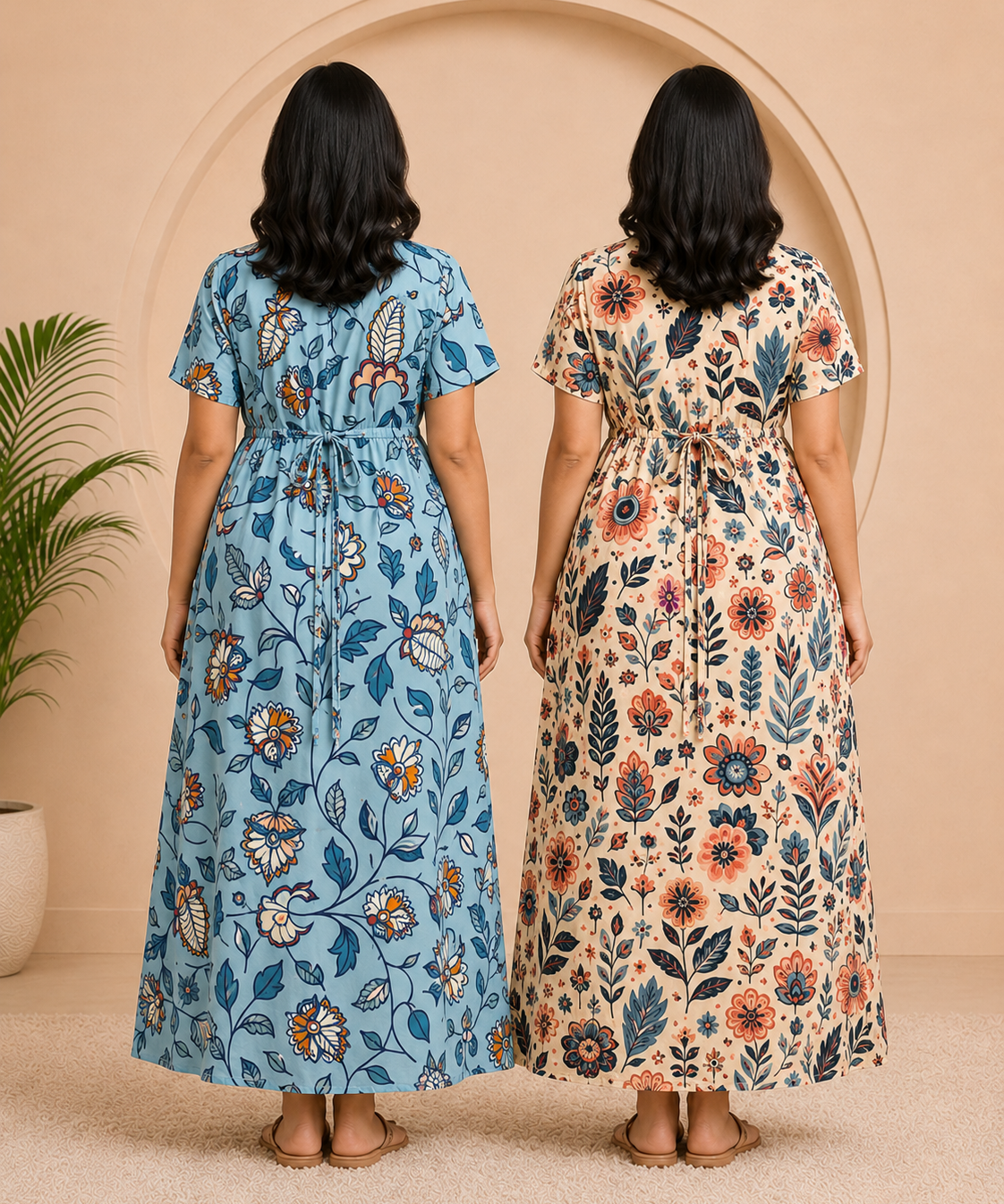 Maternity Feeding Maxi Dress | Nursing Friendly Nighty Style (Pack of 2 Pieces)
