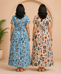 Maternity Feeding Maxi Dress | Nursing Friendly Nighty Style (Pack of 2 Pieces)
