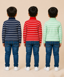 Kids Boys Full Sleeve Hi-Neck Stripes Rib T-shirt | Age 9 to 24 Months | Pack of 3 Pieces