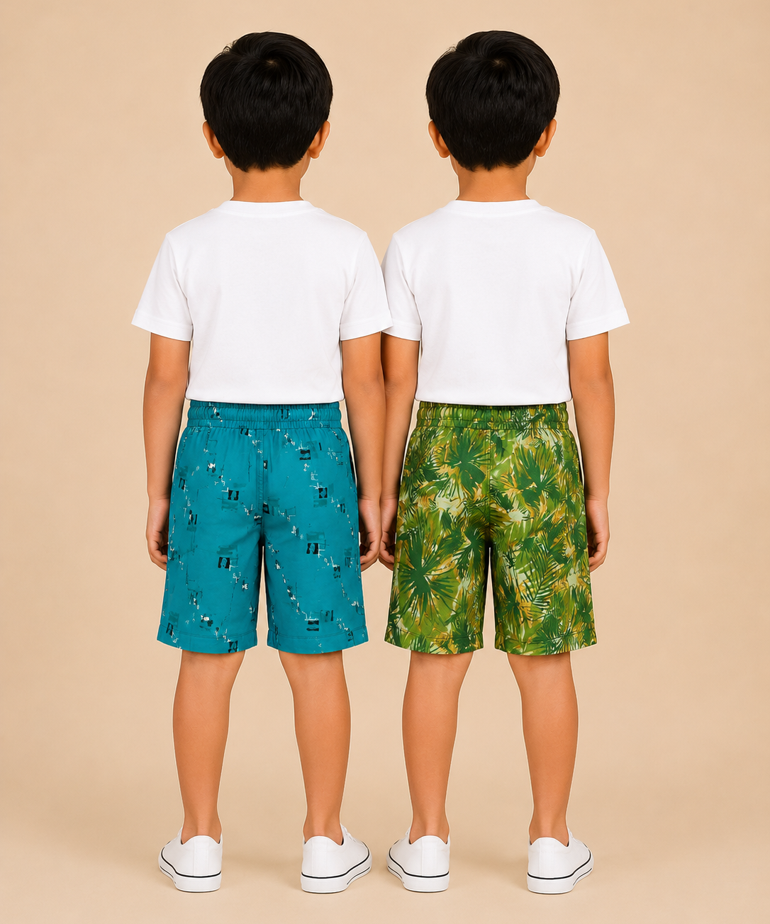 Kids Boys Checkered & Printed Cotton Shorts | Age - 5 to 10 Years | Soft Elastic Waist Casual Shorts | Combo Pack of 2 Pieces