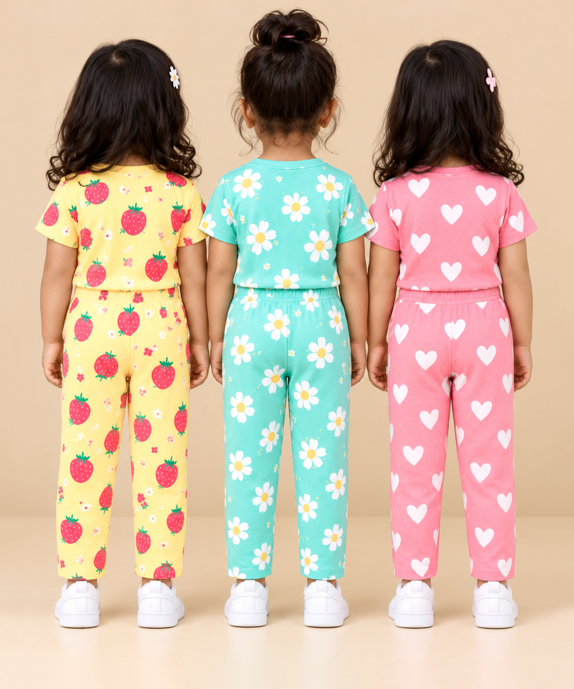 Girl Kids All Over Printed Tshirt and pant Co-ord Set | Age 6 Months to 4 Years (Pack of 3 Sets)