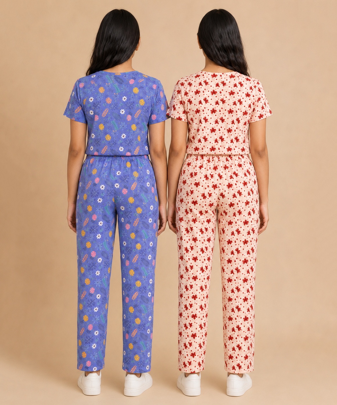 Girls Cotton All-Over Printed T-Shirt & Full-Length Pant Night Suit | Age - 9 to 15 Years | Pack of 2 Sets