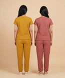 Women Textured Polyester Co-ord Set | Half Sleeve Top & Pants | Pack of 2 Set Combo
