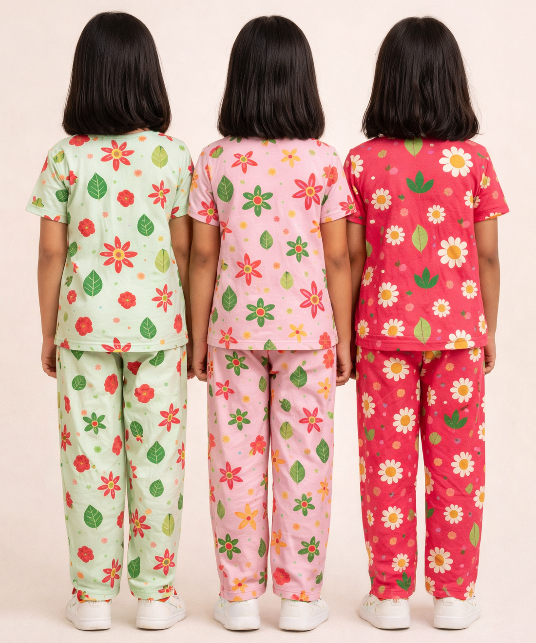 Girl Kids All Over Printed Co-ord Set | Tshirt and Pant | Age 2 to 10 Years (Pack of 3 Sets)