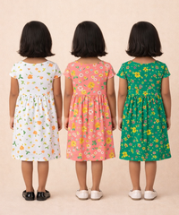 Girl Kids Frock 100% Cotton Floral Printed Gown Dress/Frock Dress | Age 1 to 8 Years (Pack of 3 Pieces)
