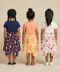 Cotton Fish Midi Floral Printed Skirt | Casual wear for Girl Kids Age 2 To 9 Years (Pack of 3)