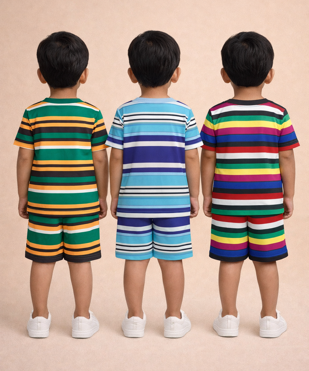 Boys Cotton Stripes Kids Co-ord Set Combo / Age 1-4 Years | T-shirt & Shorts (Combo Set Pack of 3)