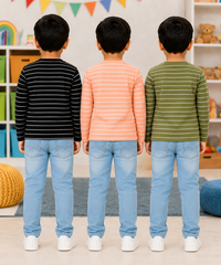 Kids Stripes Full Sleeve Cotton Tshirt | Age 0 to 3 Years (Pack of 3 Pieces)