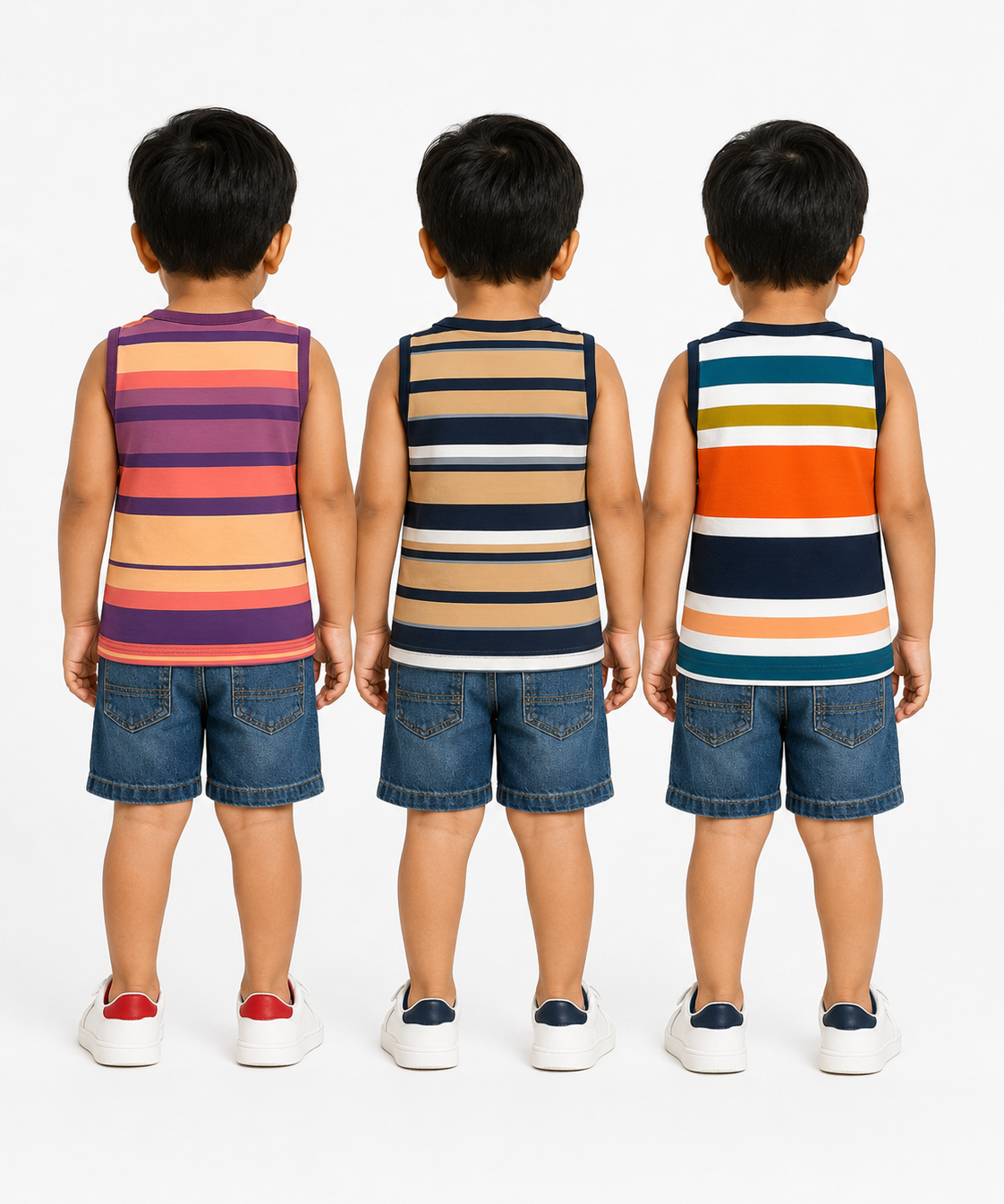 Cotton Stripes Kids Sleeveless Tshirt (Pack of 3)