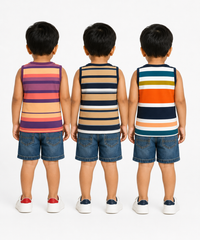 Cotton Stripes Kids Sleeveless Tshirt (Pack of 3)