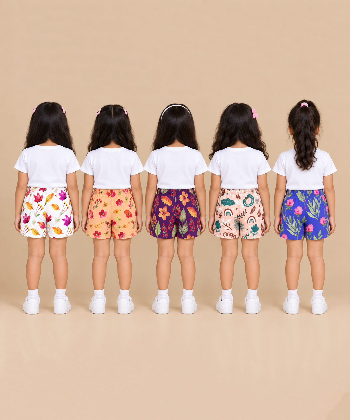 Girls Printed Cotton Shorts | Soft Elastic Waist Casual Shorts | Age 4 to 12 Years (Pack of 5 Pieces)