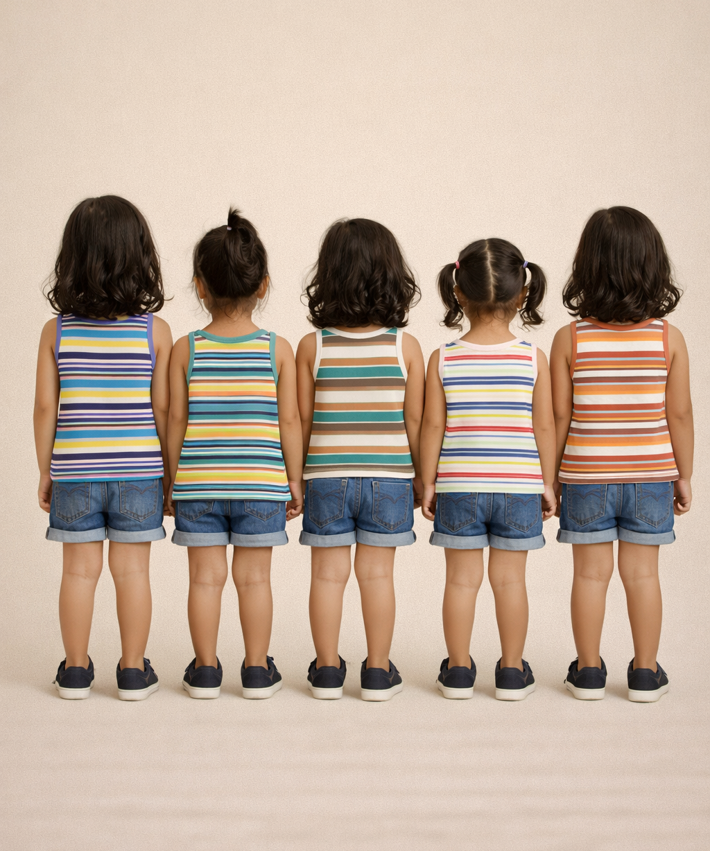 Cotton Stripes Kids Girls Sleeveless T-shirt (Pack of 5)