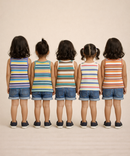 Cotton Stripes Kids Girls Sleeveless T-shirt (Pack of 5)