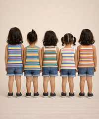 Cotton Stripes Kids Girls Sleeveless T-shirt (Pack of 5)
