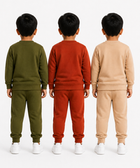Boys Full Sleeve Cotton Winter Co-Ord Set | Typography Chest Printed Sweatshirt & Jogger Track Pant | Age 1 to 4 Years (Pack of 3 Sets)