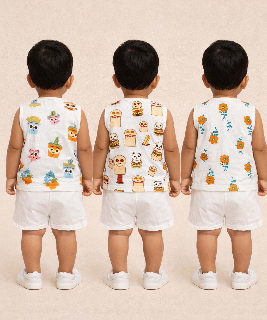 Baby Boys Sleeveless Muslin Cotton Printed Vest | 3–6 Months (Pack of 3)